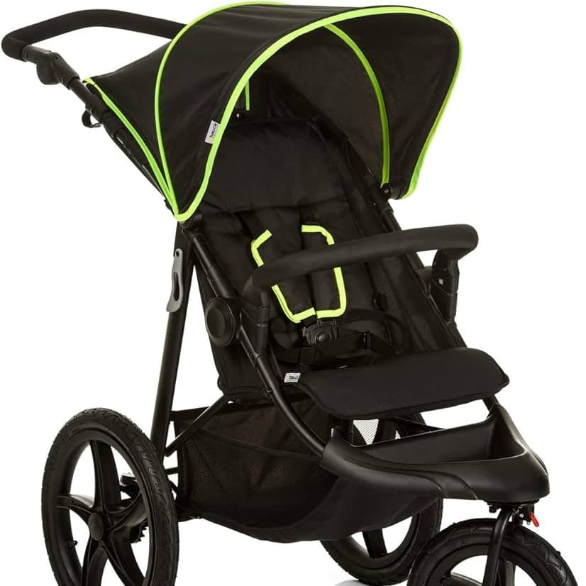 hauck Runner Bebek Arabası Doğuştan - 22 kiloya kadar hafif bebek arabası - Pnömatik 3 Tekerlekli Bebek Arabası - Kompakt Katlanır - Süspansiyon - Siyah/Neon