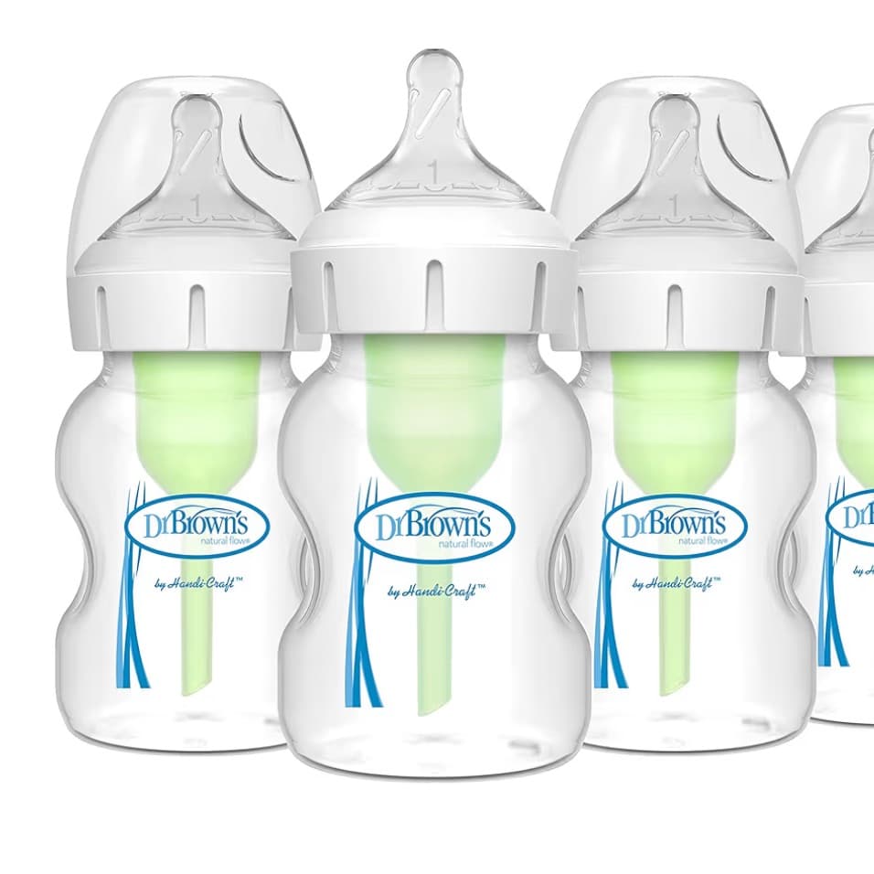 Biberons Dr. Brown's Natural Flow® Anti-Colic Options+™ à col large 5 oz/150 ml, avec tétine à débit lent de niveau 1, paquet de 4, 0 m+