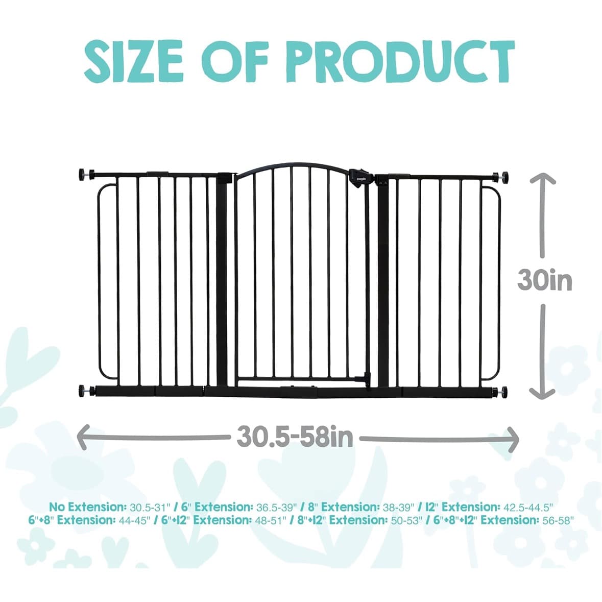 Barrière pour bébé Regalo Safety à arche extra large de 30,5 à 58 pouces avec porte, barrière de passage à montage sous pression pour portes et bas d'escalier