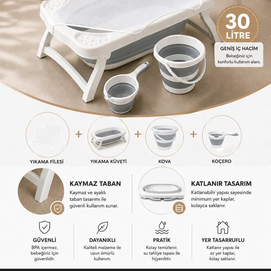 Meleni Baby 4-Piece Folding Baby Bath Set (Grey) - 3