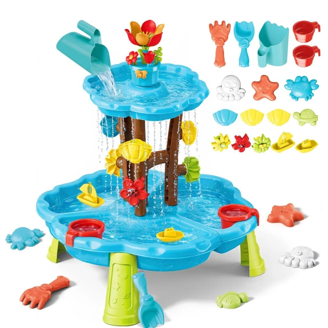 Table de jeu aquatique, jouets de jardin en plein air avec cascade, jouets à fleurs, bac à sable d'été