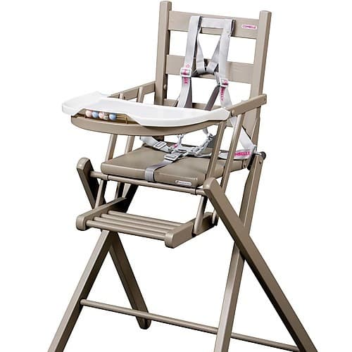 Chaise haute pliable noire Combelle + harnais 5 points + tablette