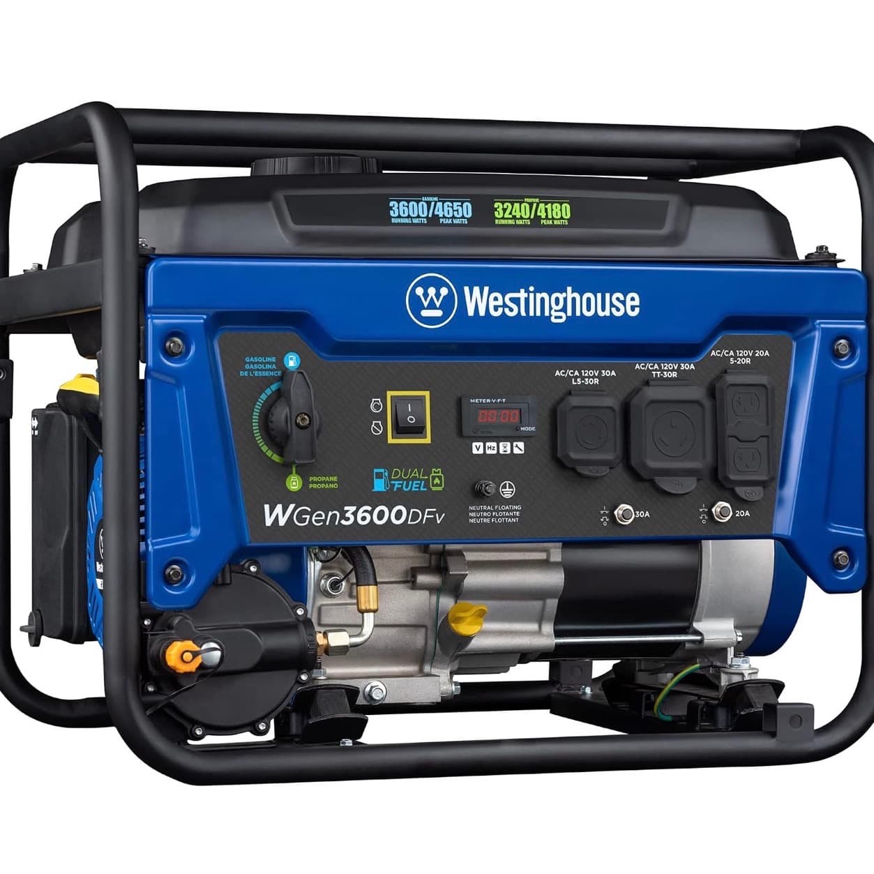 Westinghouse 4650 Peak Watt Çift Yakıtlı Taşınabilir Jeneratör, RV Hazır 30A Çıkışı, Gaz ve Propan Enerjili - 2