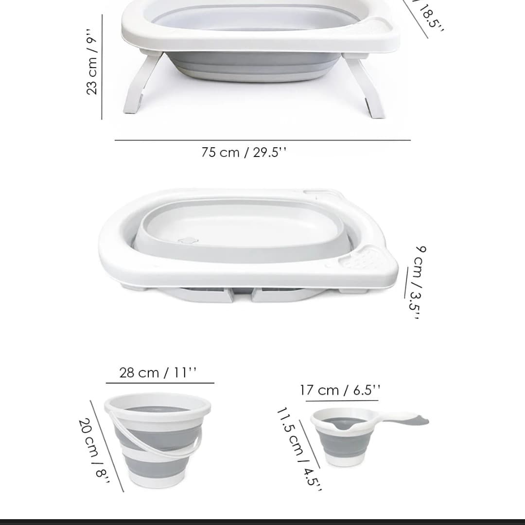 Set de baño plegable para bebés Meleni Baby de 4 piezas (gris)