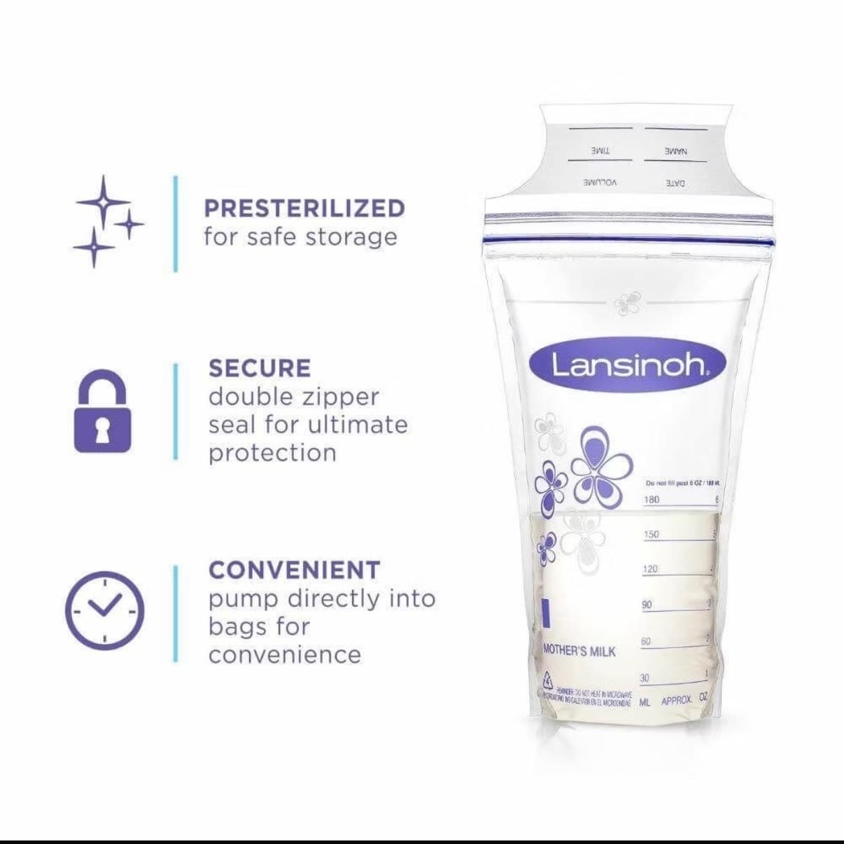 🍼 Sacchetti per la conservazione del latte materno Lansinoh — 50 sacchetti