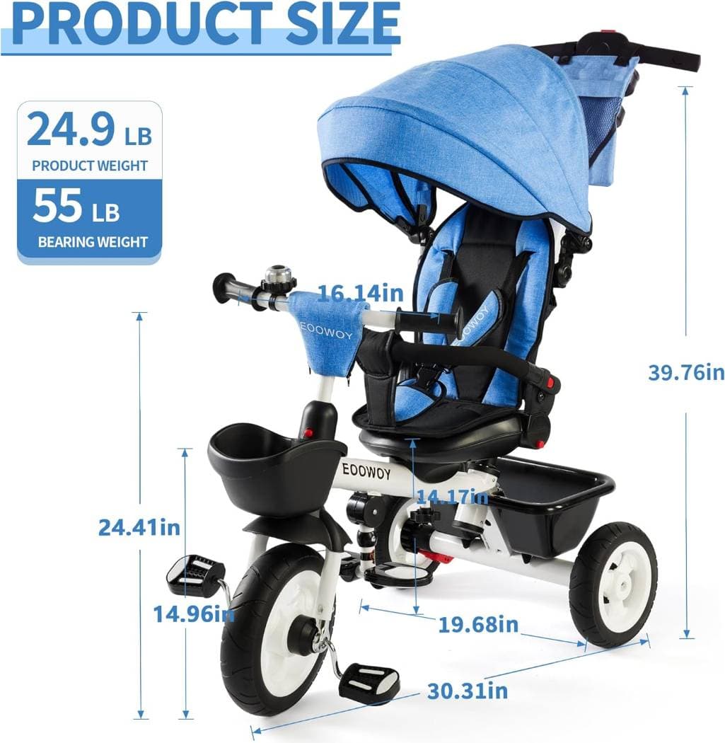 EOOWOY Baby Trike, 6-in-1 Kids Tricycle /18 Months - 5 Year - 4