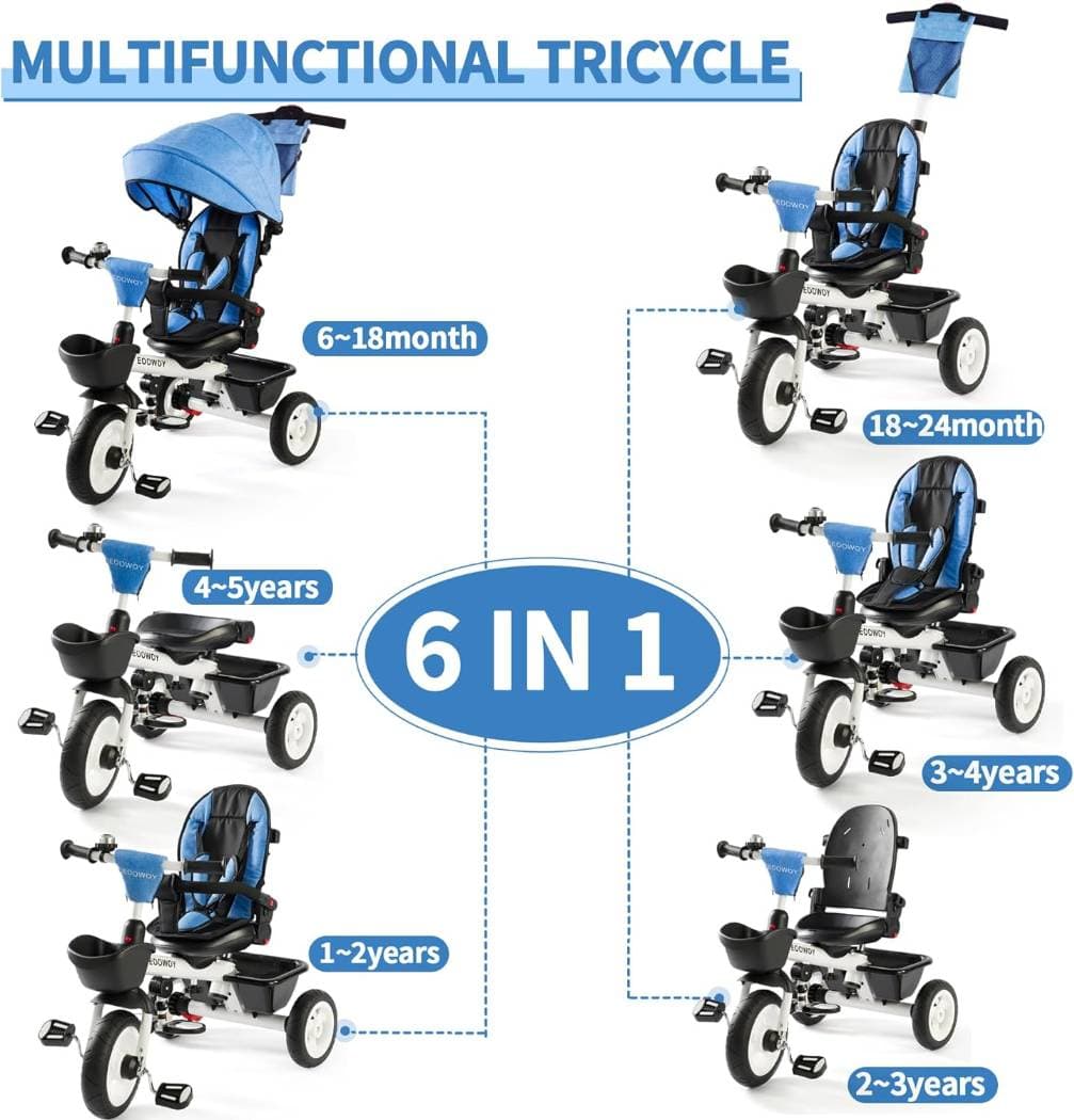 EOOWOY Baby Trike, 6-in-1 Kids Tricycle /18 Months - 5 Year - 2